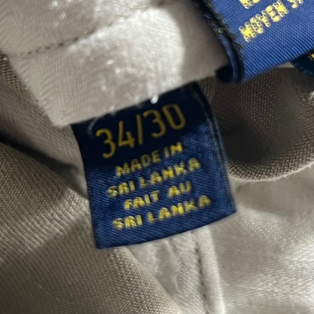 Polo Ralph Lauren Mens Chino Pants Khaki‎ Flat Front Classic Fit Size 36x30